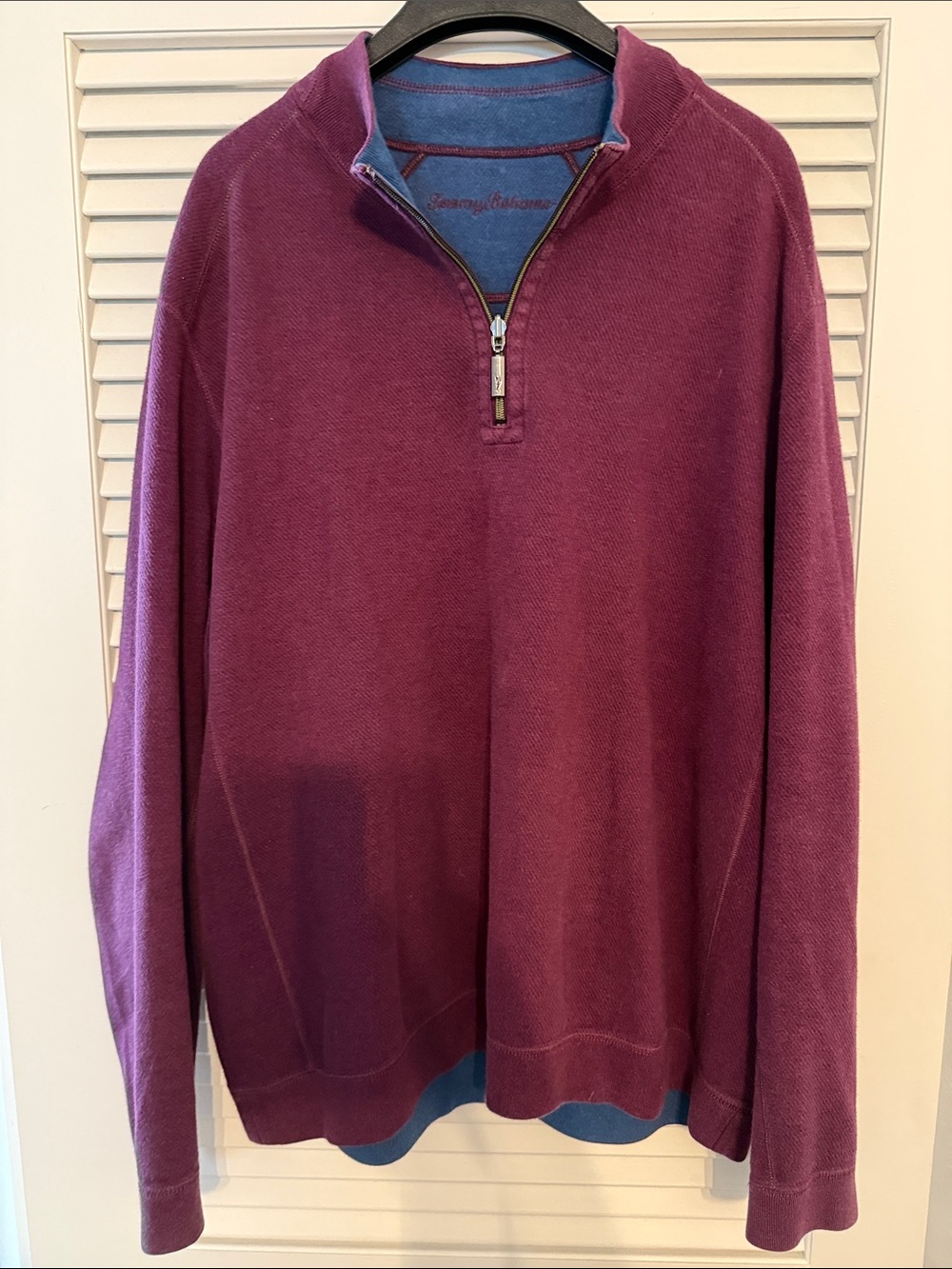 Tommy Bahama Men's Plum Half-Zip Sweater with Blue Trim